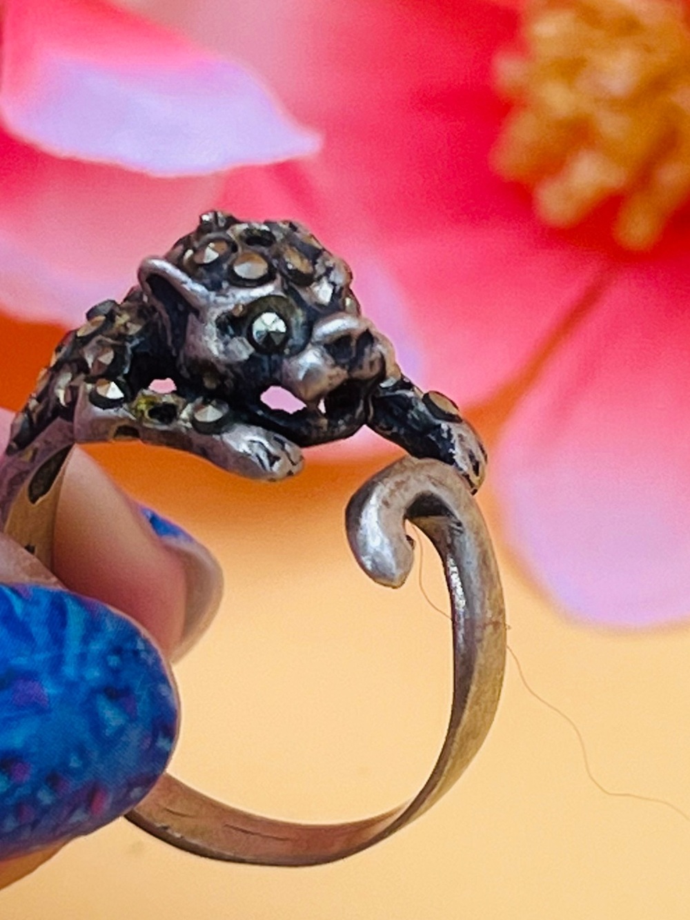 Vintage Leopard marcasite .925 silver Ring size 8